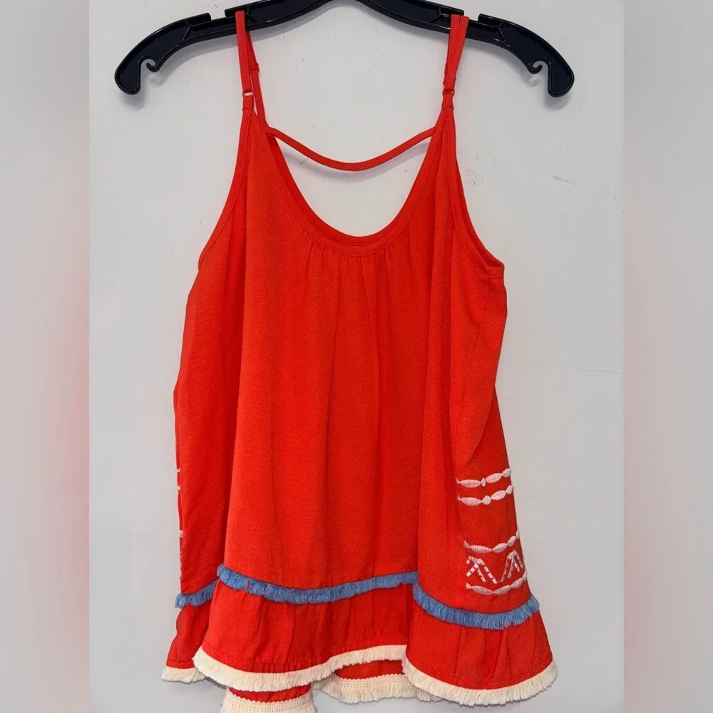 THML Boho Embroidered Sleeveless Red Top Size Small - Picture 5 of 5